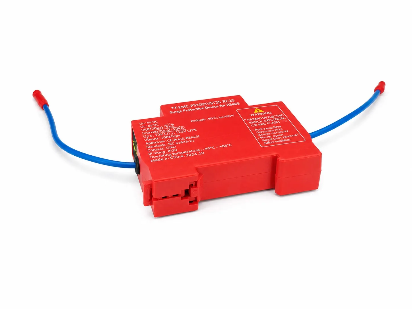 Rear angled view of a compact red thermal aerosol fire extinguishing device